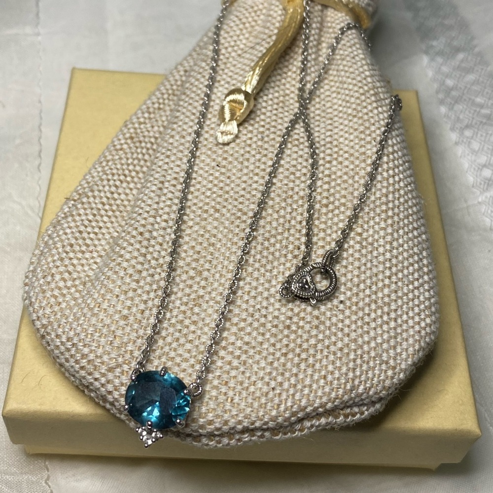 Blue Topaz & Diamond Sterling Silver Necklace